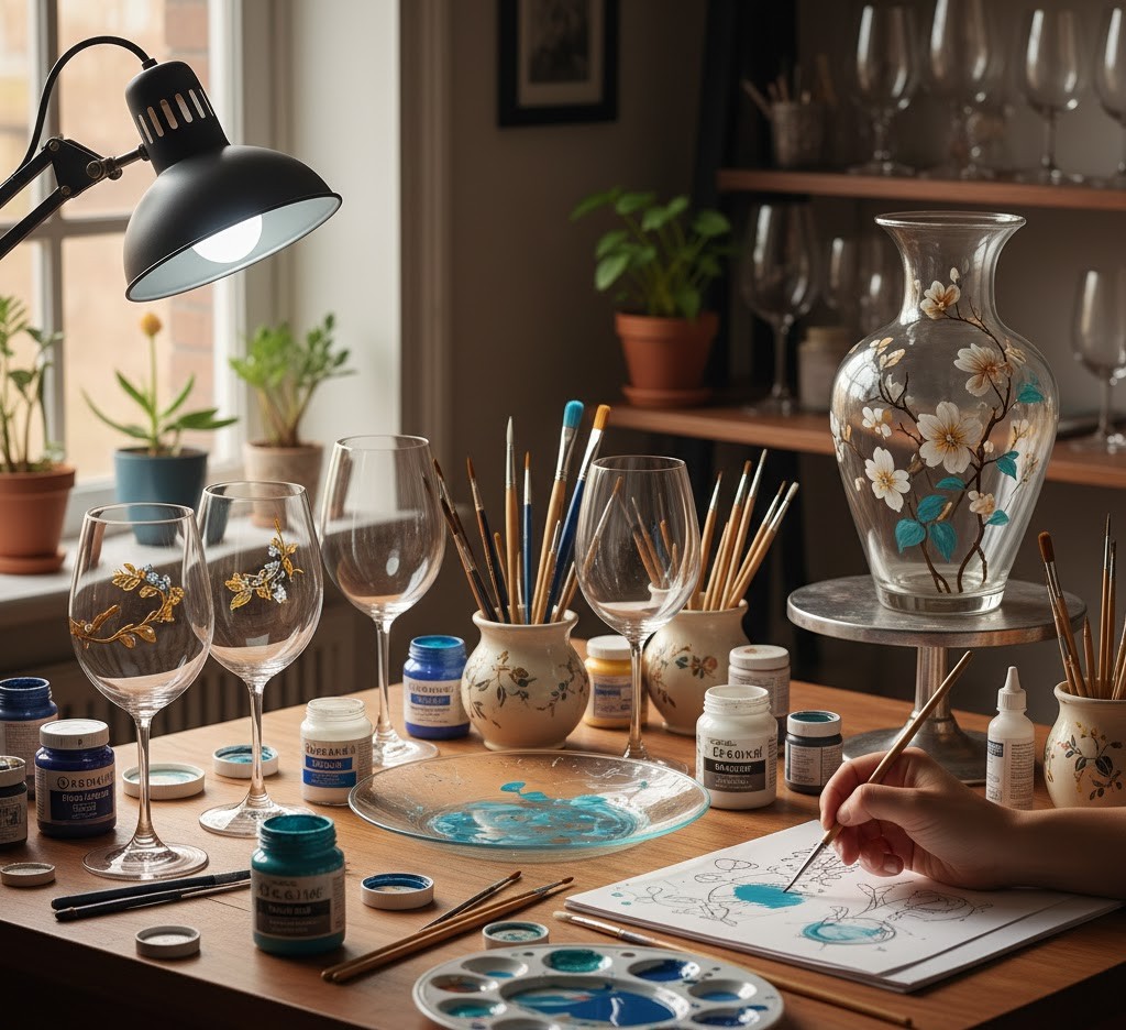 Glass painting studio workspace